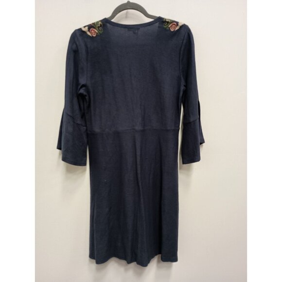 Mystree Women BOHO Dress Small Blue Embroidered Bell Sleeve Casual A Line - Picture 8 of 10